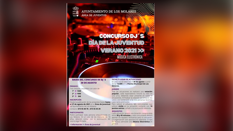 EL AYUNTAMIENTO DE LOS MOLARES LANZA UN CONCURSO DE DJS CON MOTIVO DEL DA DE LA JUVENTUD